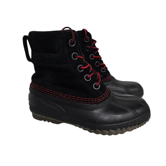 Sorel Black Red Laces Duck Winter Snow Boots 2 - Picture 1 of 8